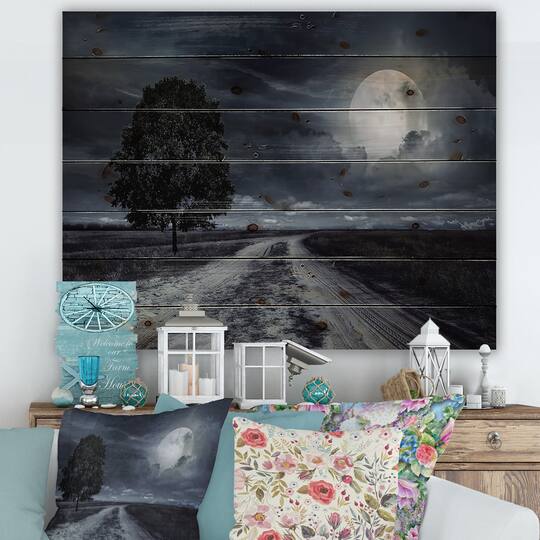 Designart - Paved Road Under A Full Moon